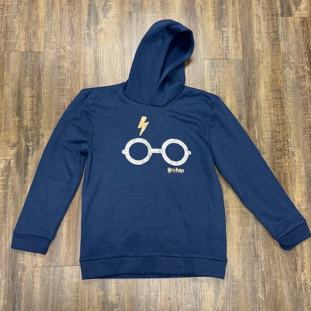 Harry Potter Hoodie Navy Blue Gold Silver Foil Glasses Lightning Bolt 18/20